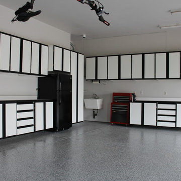 White Melamine Wall Mounted Modular Cabinets with Black Trim