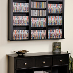Prepac Floating Wall Triple Media Storage Black - Media Racks And Towers
