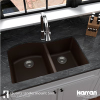 Karran Undermount Quartz 32" 60/40 Double Bowl Kitchen Sink, Brown