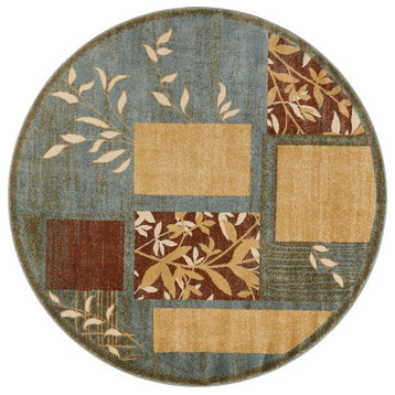 Great Forest Blue Floral Nature Modern Area Rug Transitional Carpet, 5'3" Round