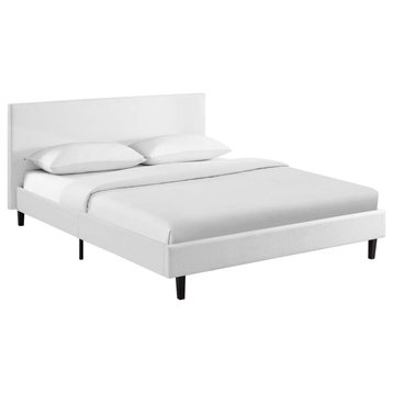 Anya Queen Upholstered Fabric Bed, White
