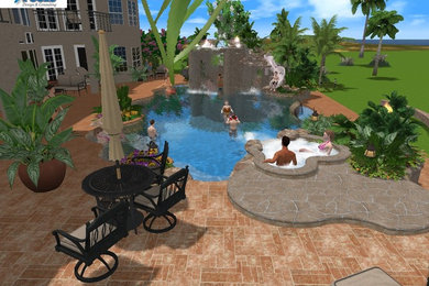 Backyard Resort Pool with Cave, Bar and Waterfall flume slides