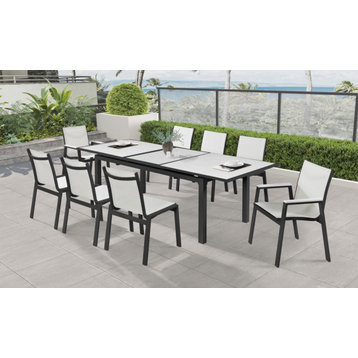 Nizuc Outdoor Patio Extendable Dining Table, White Top