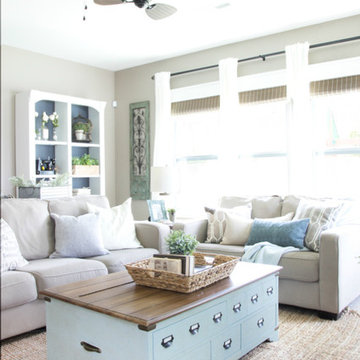 Neutral Living Room Comes to Life With Woven Wood Shades!
