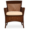 Grand Traverse Dining Armchair, Bisque With Hansen Sky Fabric