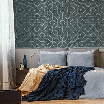 Asscher Geo Teal Wallpaper by Graham & Brown Bedroom Shot