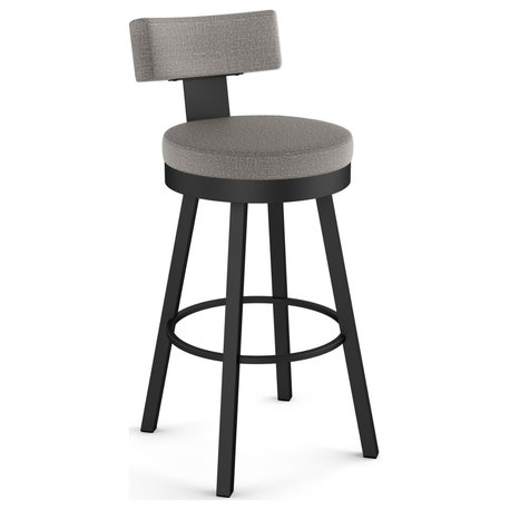 Amisco Morgan Swivel Counter and Bar Stool, Silver Grey Polyester / Black Metal, Bar Height