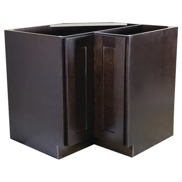 Base Storage Cabinet, Corner Design With 2 Soft Closing Framed Doors, Espresso