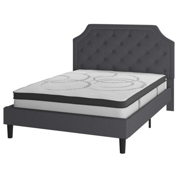 Brighton Queen Size Tufted Upholstered Platform Bed in Dark Gray Fabric with...
