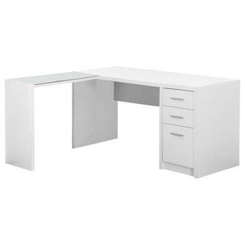 55.25" x 60" x 30" White Clear Particle Board Glass Hollow Core Computer Desk