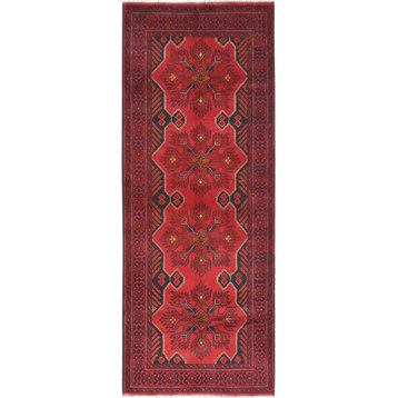 Imperial Red Afghan Andkhoy Wool Hand Knotted Runner Oriental Rug, 2'7"x6'7"
