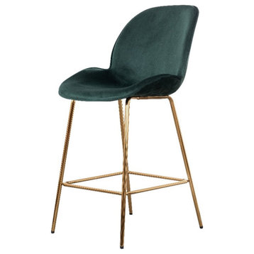 Plata Import Beetle Velvet 26-inch Bar Stool in Green and Grey (Set of 2)
