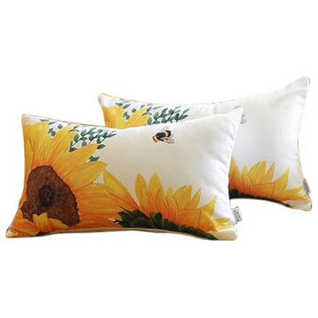 Set of 2, 20" Sunflower Bee Lumbar Pillow Cover, Multicolor