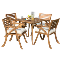 Deandra Outdoor 5-Piece Wood Dining With Cushions Set, Teak