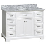 Kitchen Bath Collection - Aria 48" Bathroom Vanity, White, Carrara Marble - The Aria: showroom looks with everyday practicality.