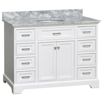 Aria 48" Bathroom Vanity, White, Carrara Marble