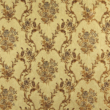 Gold Brown And Ivory Embroidered Floral Brocade Upholstery Fabric By The Yard