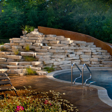 Yorkville, IL Freeform Swimming Pool and Hot Tub with Concrete Slide