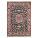 Bareens Designer Rugs - Kashan Pak Persian Ariel Green/Beige Wool Rug - 8'2'' x 10'3'' - Designed with mesmerizing intricacy and gorgeous color palette, this hand-knotted masterpiece demonstrates the beauty and electrifying thrill of Pak Persian art. These meticulously hand-knotted Pak-Persian rug is made with pure wool and features breathtaking traditional, transitional, and tribal designs in bold luxurious color pallets. Known for their intricate designs these rugs are a reproduction of Persian rugs, made in Pakistan with unique Mughal designs. Made by master weavers using the same Persian texture, design and dying technique, we wanted to produce the most significant manifestation of Persian art, life, and culture. This rug is most famous for its exceptional quality, incredible designs, patterns, and vibrant rich color. Pak-Persian rugs made with Persian weave with high knot counts, which enables the high intricacy and detail found in the patterns are also referred to as "State of art", each color adds a rich beautiful detail in the artwork of this rug. The design, color, and beautiful chromatic composition with a vibrant sheen with intricate designs, exude beauty, elegance, and quality make this rug a masterpiece of its own.