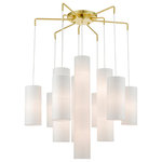 Livex Lighting - Strathmore 15 Light Satin Brass Foyer Chandelier - The Strathmore contemporary foyer chandelier pairs a satin brass finish with off-white fabric hardback shades arranged in an alternating tiered pattern for an eye catching array, perfect for spaces incorporating modern, rustic, and contemporary themes.