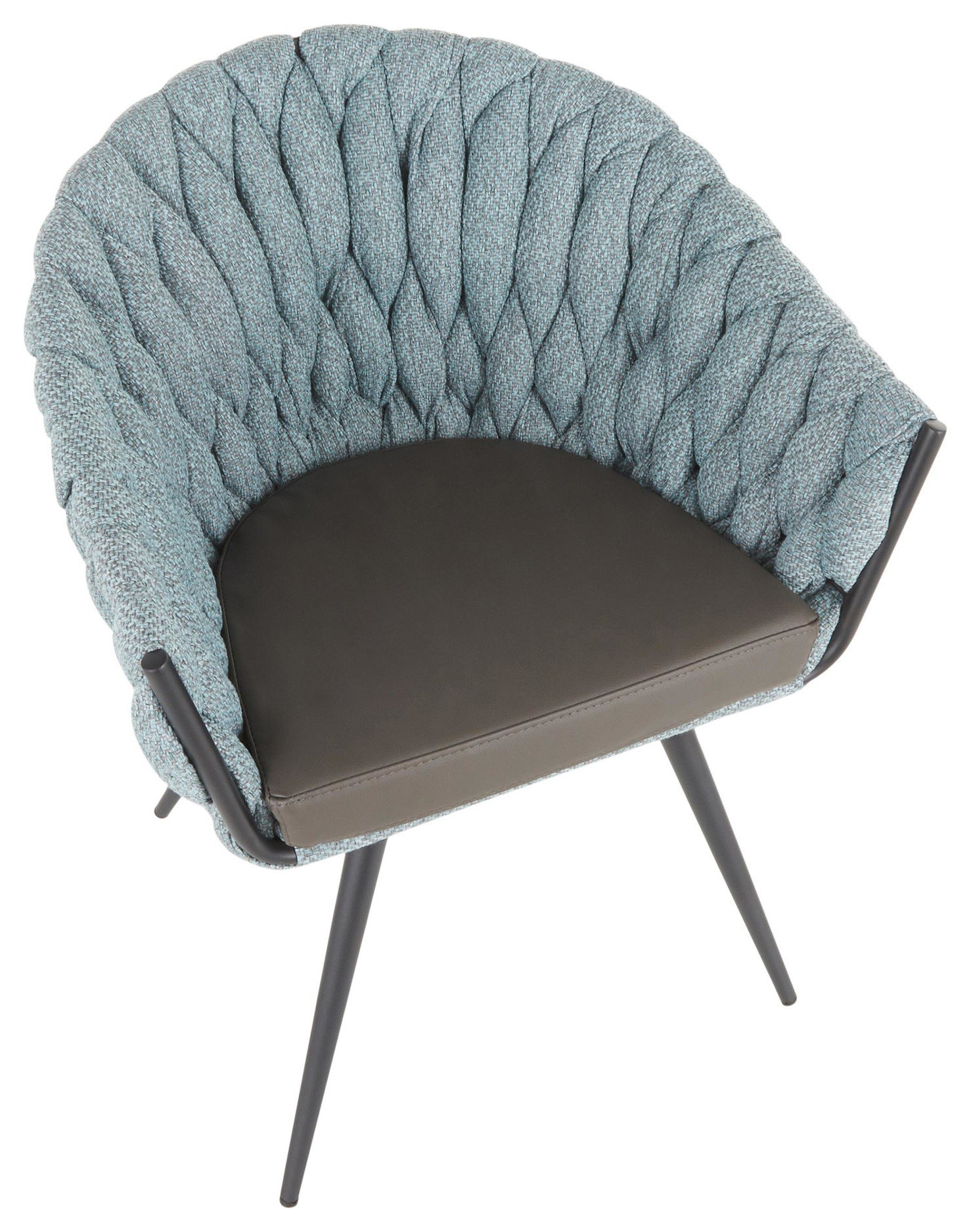 Braided Matisse Chair, Black Metal, Grey PU, Blue Fabric