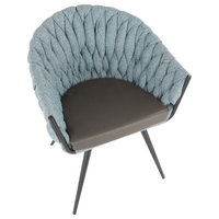 Braided Matisse Chair, Black Metal, Grey PU, Blue Fabric