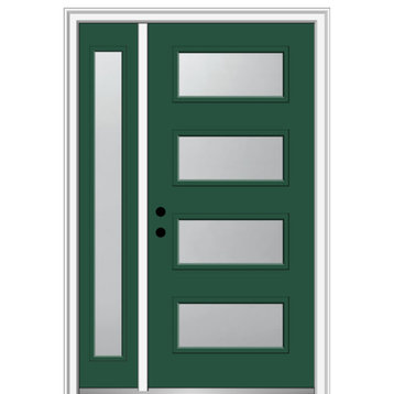 53"x81.75" 4-Lite Frosted Right-Hand Inswing Fiberglass Door With Sidelite