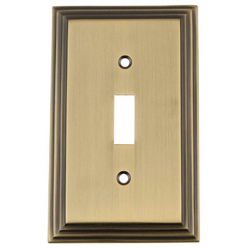 NW Deco Switch Plate With Single Toggle, Antique Brass