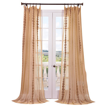 Cleopatra Gold Embroidered Sheer Curtain Single Panel, 50"x108"