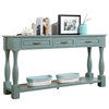 Traditional Console Table, Column Support With Large Top & 3 Drawers, Retro Blue