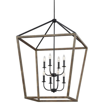 8-Light Chandelier, Weathered Oak Wood/Antique Forged Iron