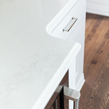 Quartz Countertop Detail with Waterfall Edge and Custom Cabinetry – Beverly MA