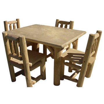 Rustic White Cedar Log Table and 4 Chairs Set