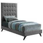 Meridian Furniture - Elly Velvet Upholstered Bed, Gray, Twin - Crawl into this cozy Elly grey velvet twin size bed for a restful night's sleep. The deep button tufting on its tall headboard provides a soft, pillowy surface to lean against for nighttime reading or watching TV. Supported by angled wood legs with an espresso finish, the side rails and footboard are also comfortably padded and upholstered. Contemporary styling ensures that this bed will integrate nicely into any existing decor.