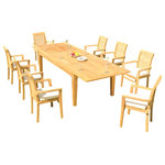 Teak Deals - 9-Piece Outdoor Teak Dining Set: 122" Rectangle Table, 8 Mas Stacking Arm Chairs - Set includes: 122" Double Extension Rectangle Dining Table and 8 Stacking Arm Chairs.