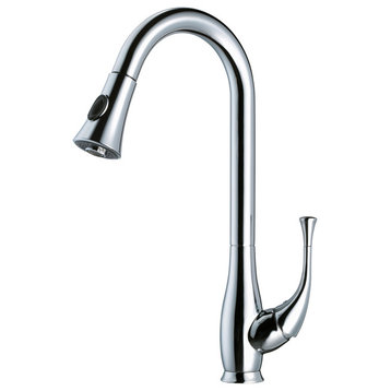 Dawn Single Lever Kitchen Faucet With Push Button Pull Out Spray, Chrome