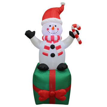 6 Foot Tall Christmas Inflatable Snowman on Gift Box Yard Decoration