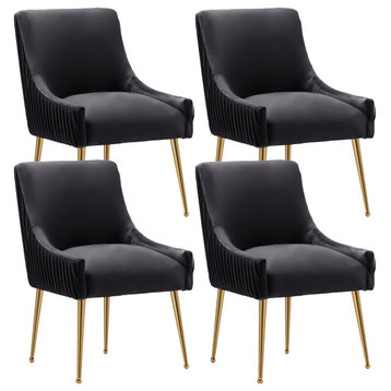 SEYNAR Glam Velvet Dining Chairs Set of 4,Upholstered Kitchen Side Accent Chair, Black