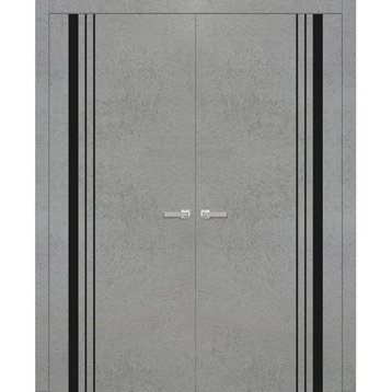 Solid French Double Doors 72 x 80 | Planum 0011 Concrete with