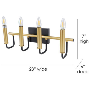 Rita 4-Light Black and Gold Industrial Farmhouse Wall Light With Candles
