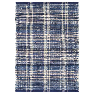 Denim Plaid Woven Cotton Rug, Runner-2.5'x8'