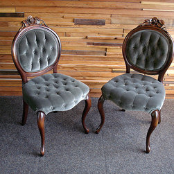 A delicate balance: Victorian button-tufted velvet covered  chairs - Living Room Chairs