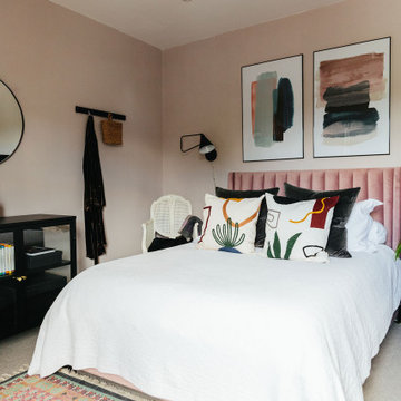 Serene pink and black home office and spare bedroom