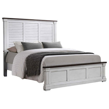 Bowery Hill Wood Farmhouse Queen Panel Bed in Dark Rum / White