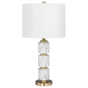 27" Stacked, Smooth Resin & Metal Table Lamp, White Faux Marble
