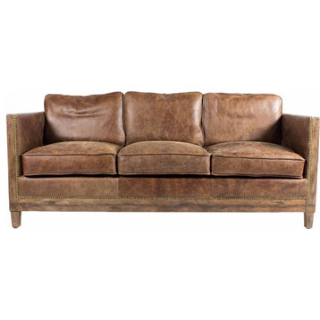 Darick Industrial 72" Brown Leather Sofa