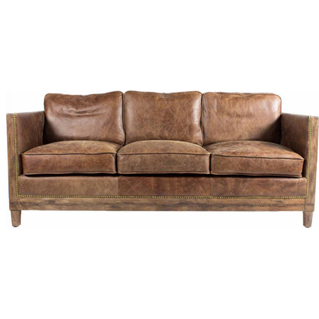 Darick Industrial 72" Brown Leather Sofa