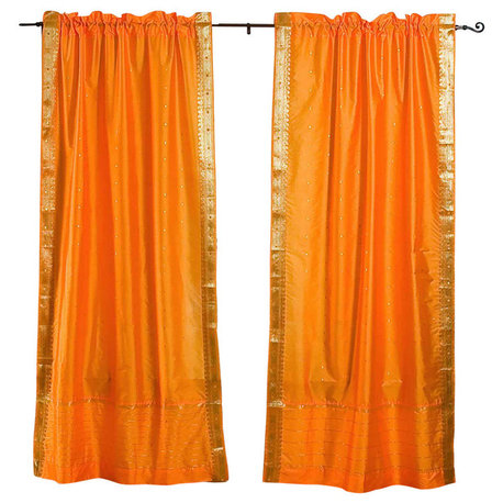 Pumpkin Rod Pocket  Sheer Sari Curtain / Drape / Panel   - 43W x 108L - Pair