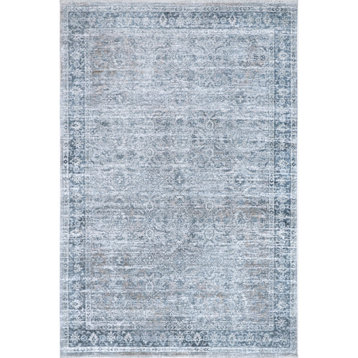 nuLOOM Mirna Faded Persian Machine Washable Area Rug, Light Blue 8' x 10'