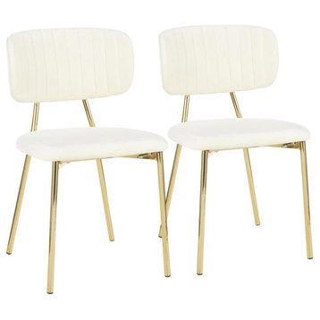 Bouton Contemporary/Glam Chair in Gold Metal and Cream Velvet - Set of 2